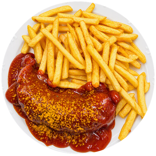 Currywurst mit Pommes im Sunset Restaurant & Bar