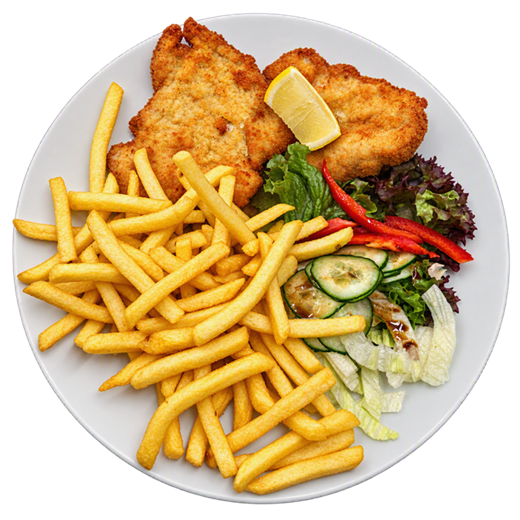 Schnitzel mit Pommes im Sunset Restaurant & Bar